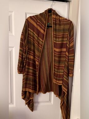 Lauren Ralph Lauren Striped Open-Knit Cardigan in Rust, Olive & Mustard